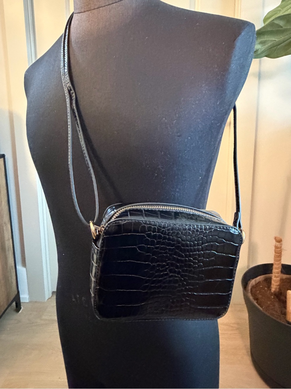 ASOS Black Croc-Embossed Crossbody Bag